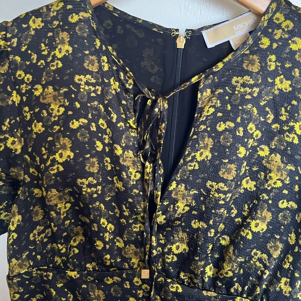 Michael Kors Black and Yellow Floral Midi Dress